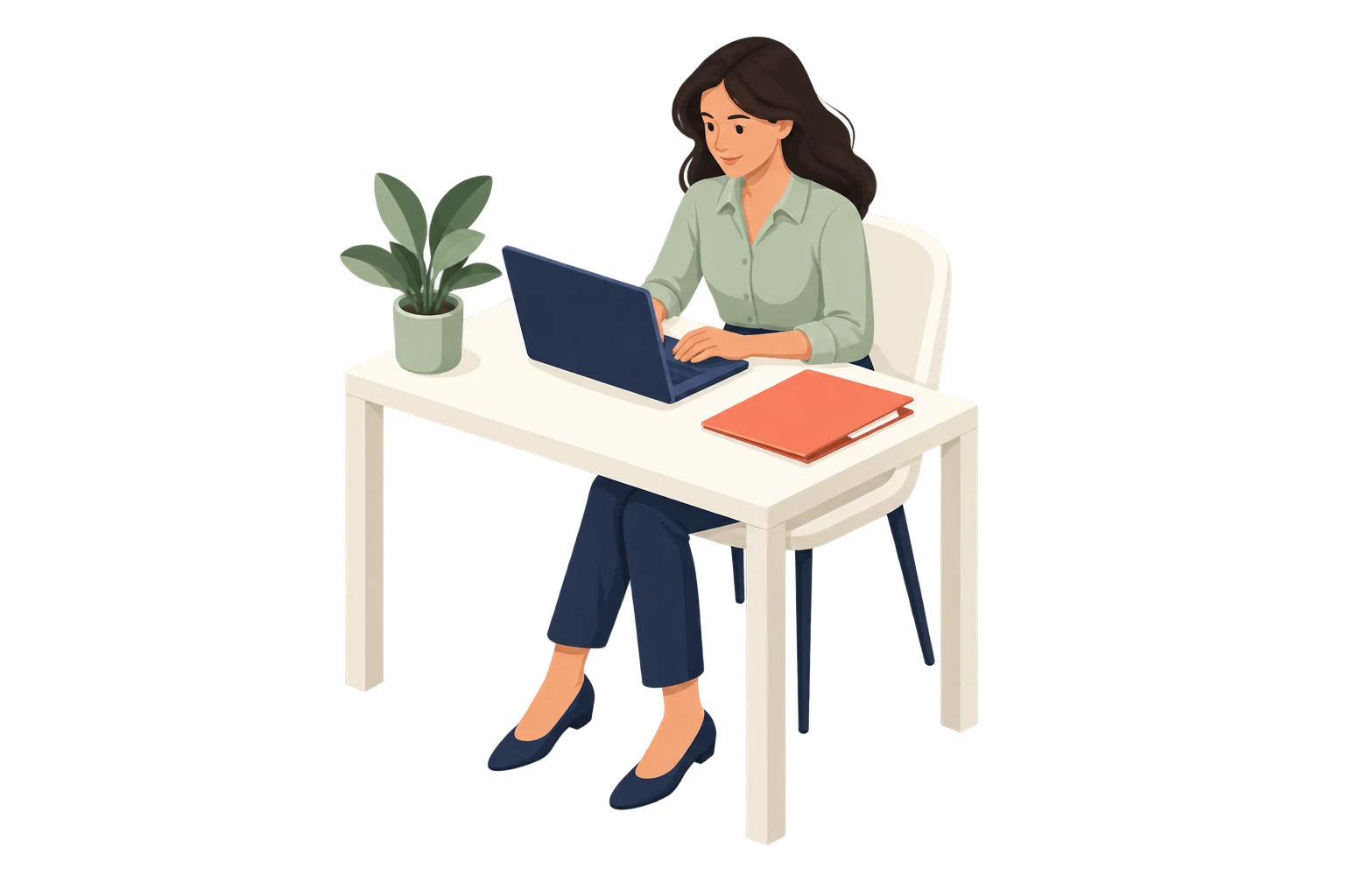Illustrated woman planning her rental application with a laptop and folder.